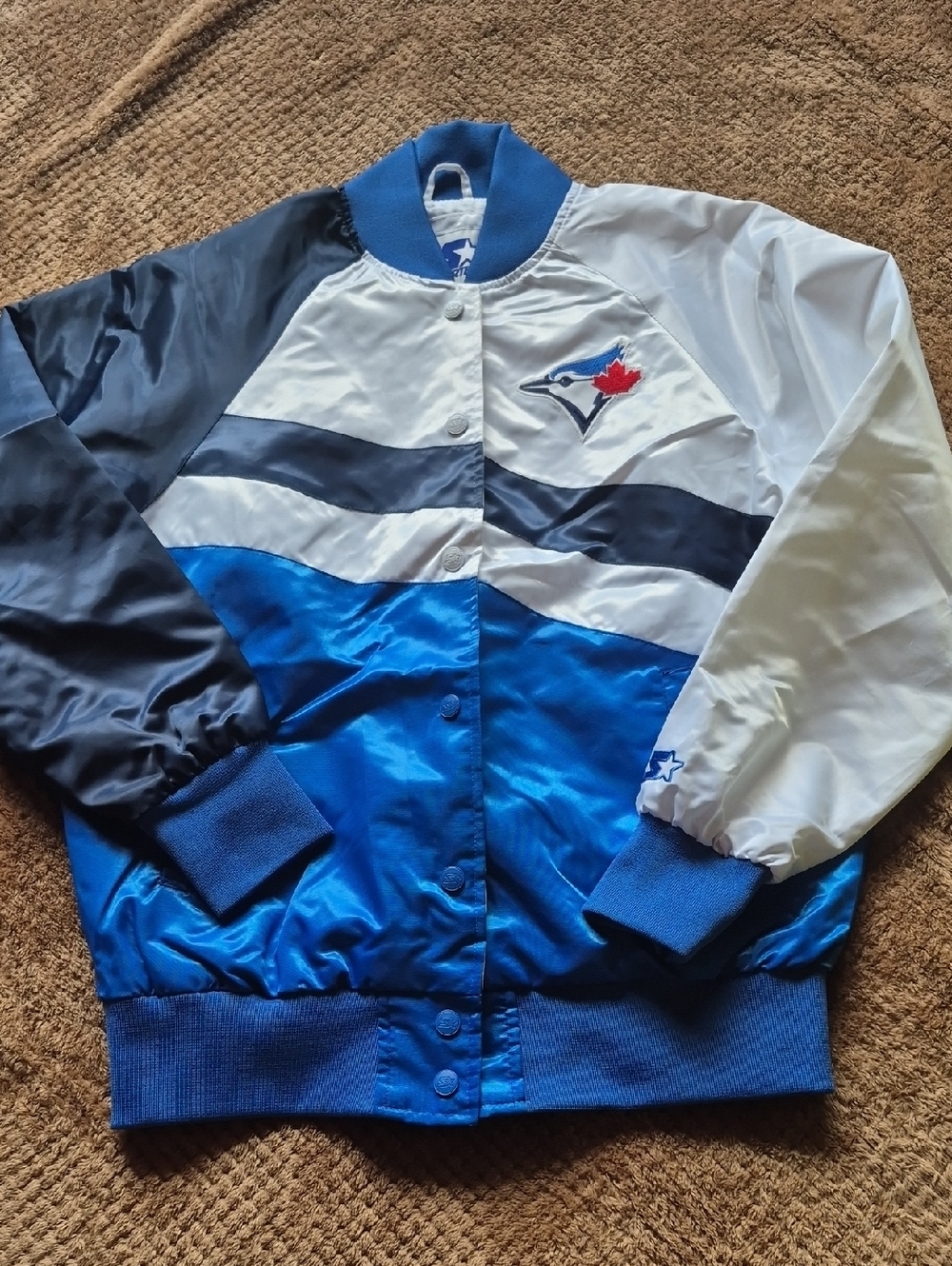 STARTER Toronto Blue Jays Royal High Post Raglan, Full- Snap Varsity Jacket